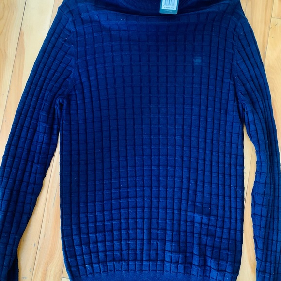 G-Star Raw Dark Blue Turtleneck Sweater with Textured Pattern - Picture 4 of 7